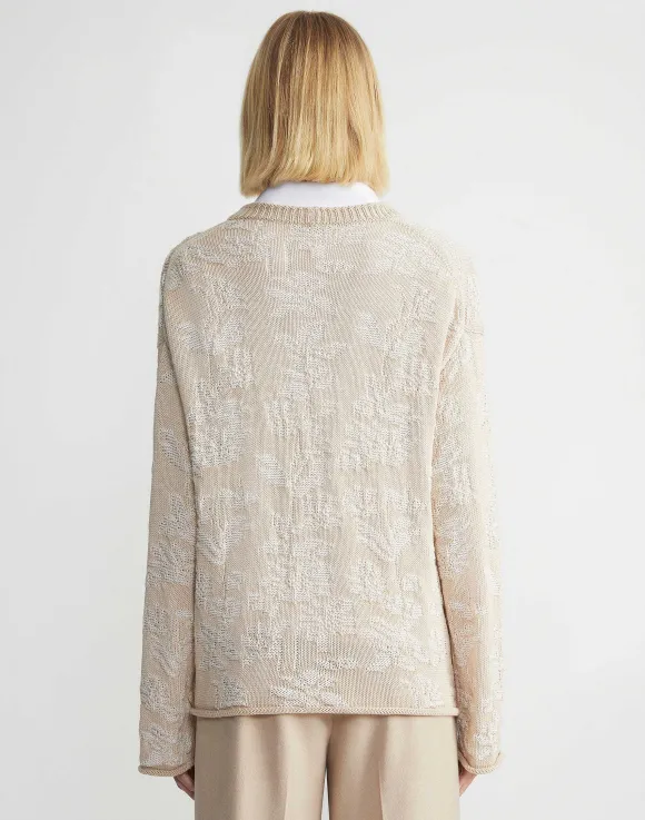 Flora Bloom Cotton-Silk Tape Textured Stitch Sweater