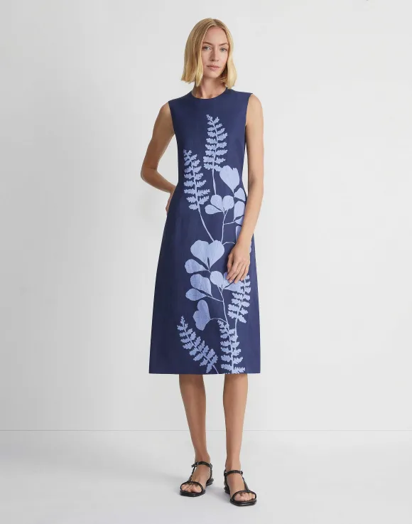 Flora Print Viscose-Linen Sleeveless Dress