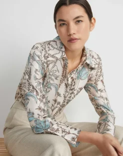 Flora Trail Print Silk Twill Collared Blouse