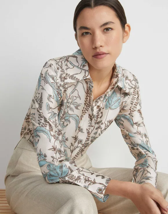 Flora Trail Print Silk Twill Collared Blouse