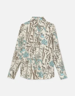 Flora Trail Print Silk Twill Collared Blouse