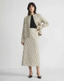 Fringed Dot Jacquard Pencil Skirt