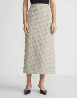 Fringed Dot Jacquard Pencil Skirt