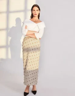 Fringed Dot Jacquard Pencil Skirt