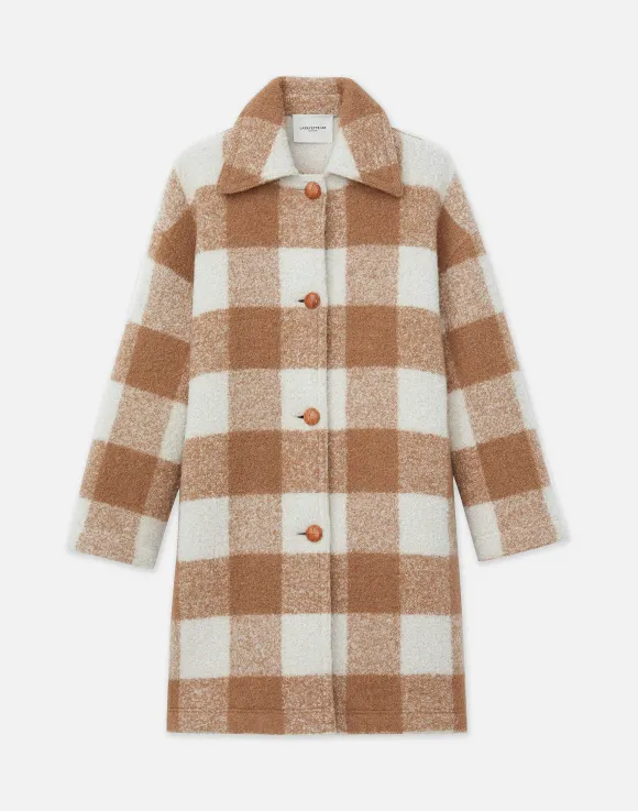 Gingham Alpaca-Wool Boucl Double Face Oversized Coat
