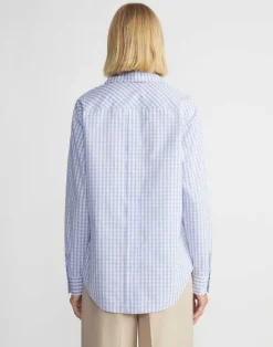 Gingham Cotton Poplin Notched Shawl Collar Shirt