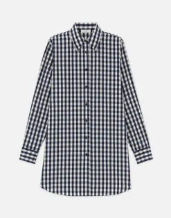 Gingham Crinkle Cotton-Linen Oversized Shirt