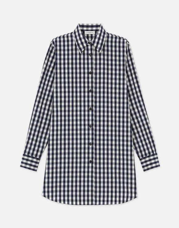 Gingham Crinkle Cotton-Linen Oversized Shirt