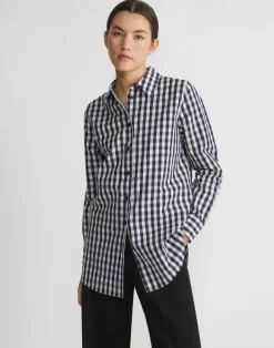 Gingham Crinkle Cotton-Linen Oversized Shirt