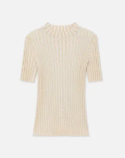 Gingham Responsible Matte Crepe Short Sleeve Sweater
