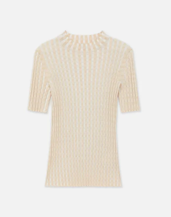 Gingham Responsible Matte Crepe Short Sleeve Sweater