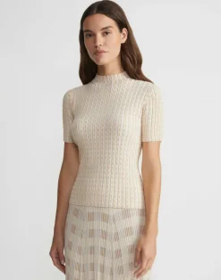 Gingham Responsible Matte Crepe Short Sleeve Sweater