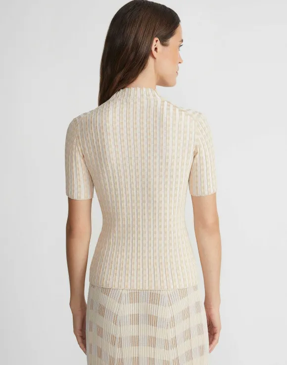 Gingham Responsible Matte Crepe Short Sleeve Sweater
