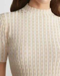 Gingham Responsible Matte Crepe Short Sleeve Sweater