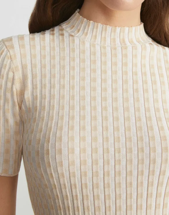Gingham Responsible Matte Crepe Short Sleeve Sweater