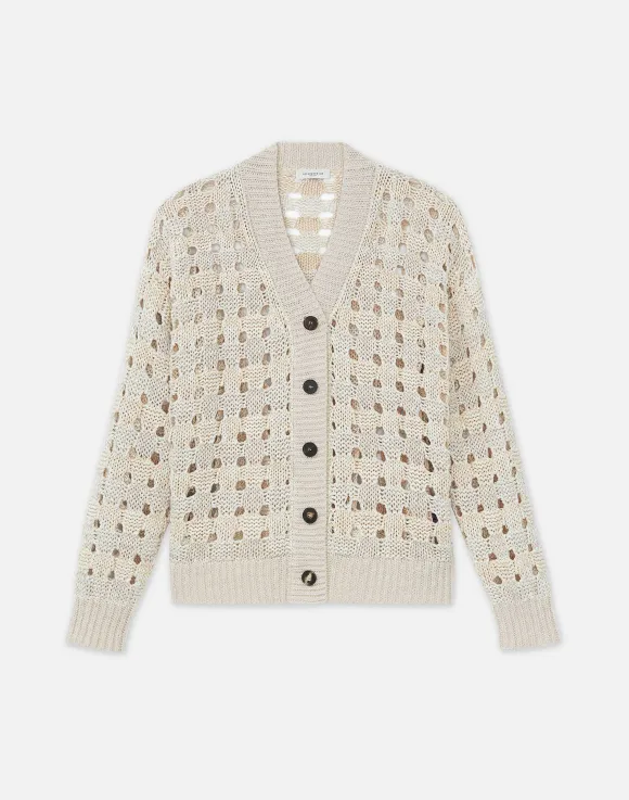 Gingham Sustainable Linen-Silk Chainette Open Stitch Cardigan