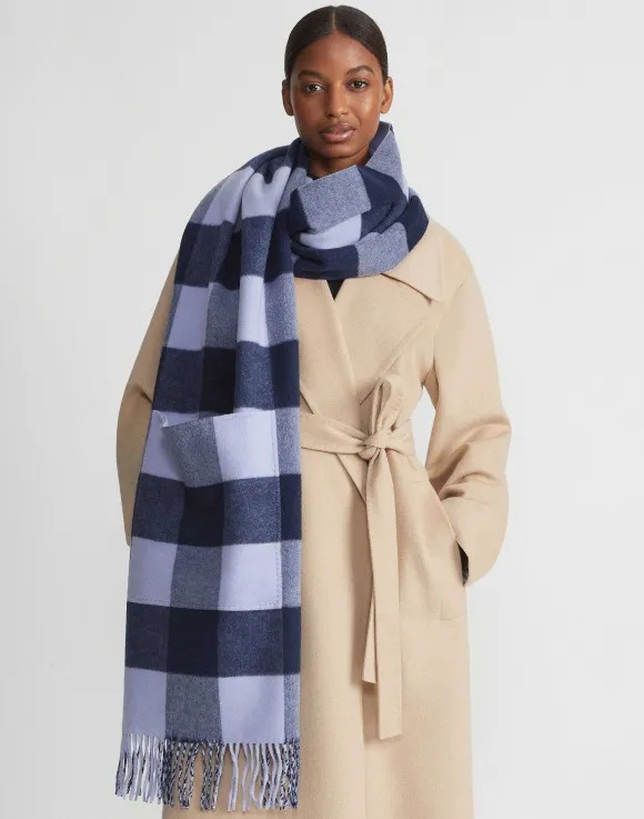Gingham Wool-Cashmere Double Face Reversible Pocket Shawl