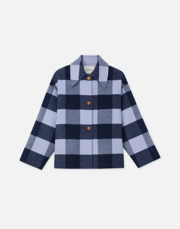 Gingham Wool-Cashmere Double Face Oversized Swing Coat