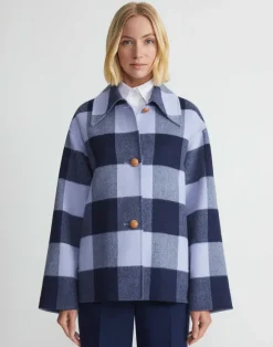 Gingham Wool-Cashmere Double Face Oversized Swing Coat