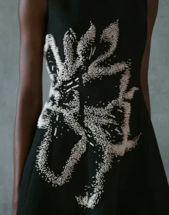 Hand-Beaded Rose Wool-Silk Crepe Sleeveless Dress