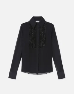 Hand-Beaded Silk Georgette Pintuck Blouse