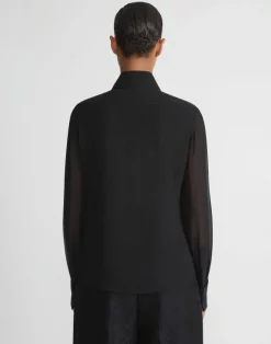 Hand-Beaded Silk Georgette Pintuck Blouse