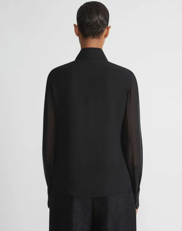 Hand-Beaded Silk Georgette Pintuck Blouse