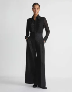 Hand-Beaded Silk Georgette Pintuck Blouse