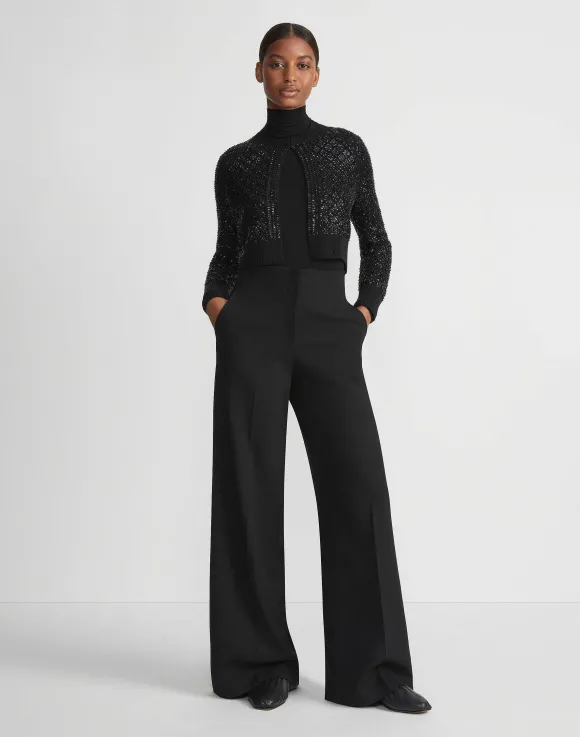 Hand-Embellished Cashmere Lace Stitch Cropped Cardigan