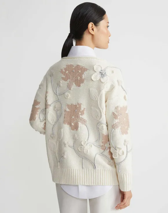 Hand-Embroidered Flora Bloom Cotton-Wool Chainette Sweater