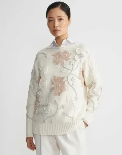 Hand-Embroidered Flora Bloom Cotton-Wool Chainette Sweater