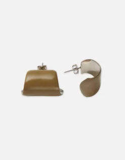 Hand-Painted Enamel Lune Brass Earring