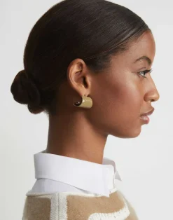 Hand-Painted Enamel Lune Brass Earring