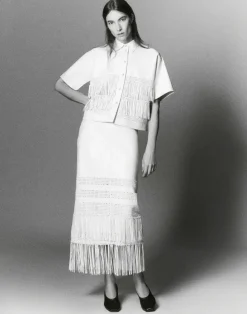 Lambskin Leather Hand Basketweave Fringed Shirt Jacket