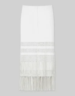 Lambskin Leather Hand Basketweave Fringed Skirt