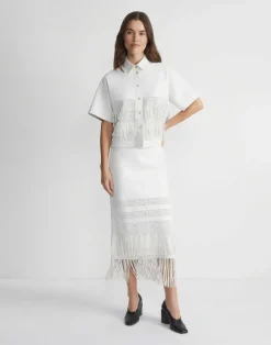 Lambskin Leather Hand Basketweave Fringed Skirt