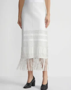 Lambskin Leather Hand Basketweave Fringed Skirt