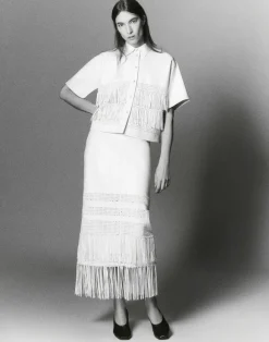 Lambskin Leather Hand Basketweave Fringed Skirt