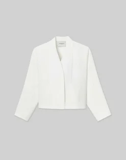 Linen Collarless Open Front Jacket