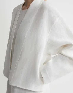 Linen Collarless Open Front Jacket