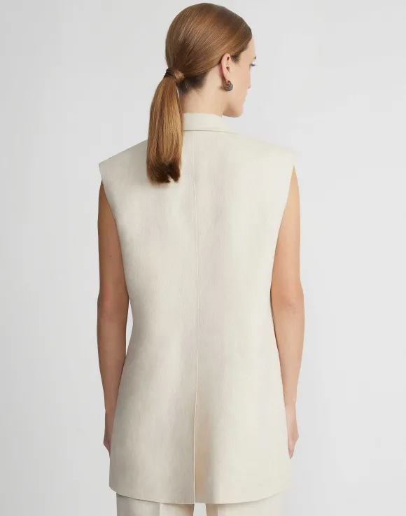 Linen Peak Lapel Longline Vest