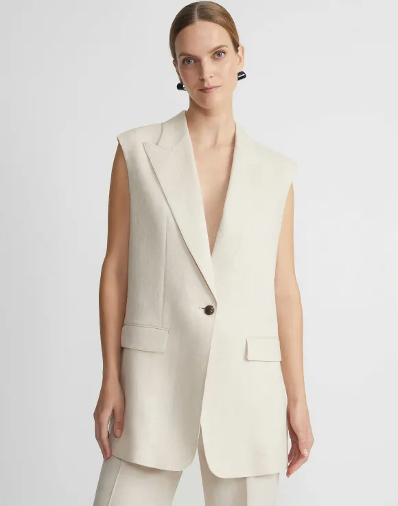 Linen Peak Lapel Longline Vest