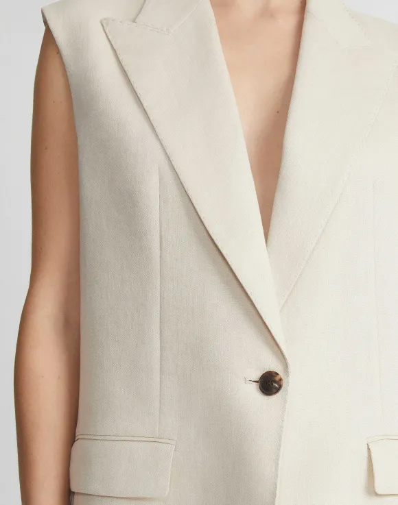 Linen Peak Lapel Longline Vest