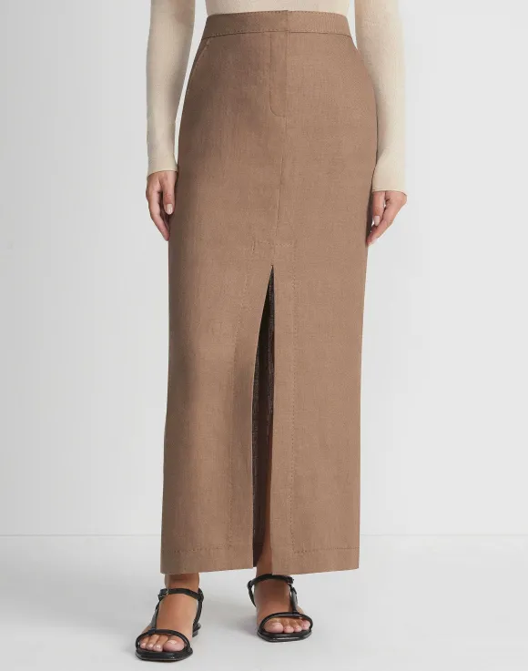 Linen Slit Front Maxi Skirt