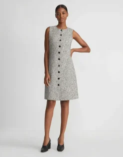 Linen-Cotton Boucl Tweed Buttoned Dress