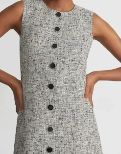 Linen-Cotton Boucl Tweed Buttoned Dress
