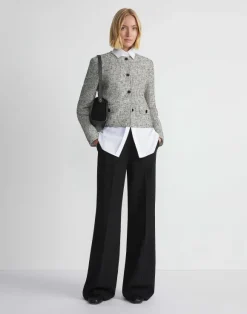 Linen-Cotton Boucl Tweed Collarless Buttoned Jacket