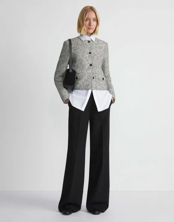 Linen-Cotton Boucl Tweed Collarless Buttoned Jacket