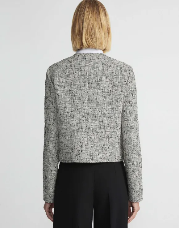 Linen-Cotton Boucl Tweed Collarless Buttoned Jacket