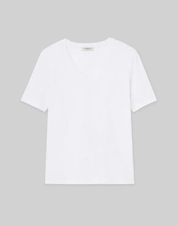Linen-Cotton Jersey V-Neck Tee